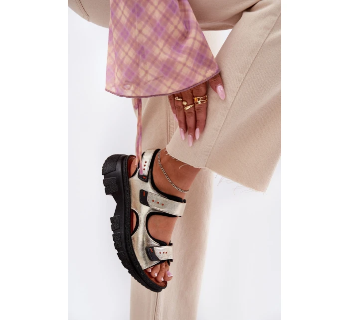 Dámské kožené sandály se suchým zipem Artiker 56C0469 zlaté