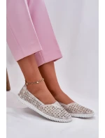 Semišové perforované dámské polobotky zlatobéžové Chulieta