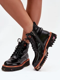 Dámské kotníkové boty z lakované přírodní kůže s izolací Artiker 57C0061 Černé