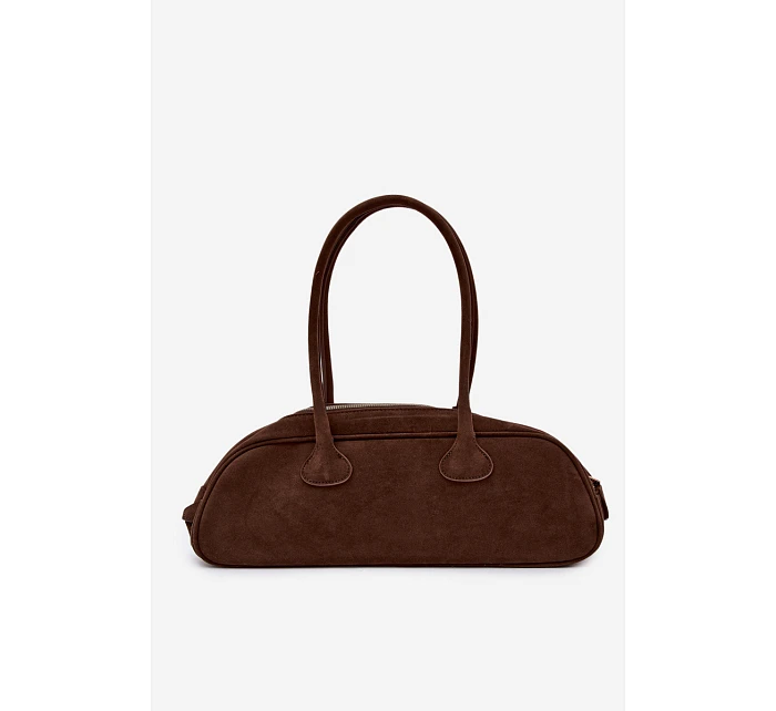 Hnědá baguette kabelka z imitace semiše s přívěskem jezevčík Annette