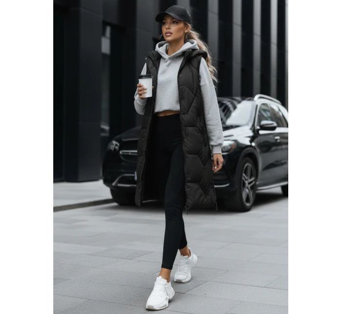 Dámská dlouhá prošívaná vesta černá FashionStreet TY5269