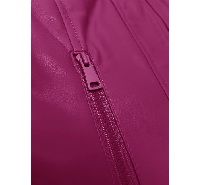Tmavě růžová krátká dámská bunda ramoneska se stojáčkem J Style (11Z8127)