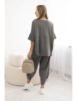 Bavlněný komplet halenka + kalhoty Grafit Bavlněný komplet halenka + kalhoty Grafit