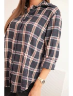 Dámská kostkovaná bavlněná košile s delším zadním dílem grafitová