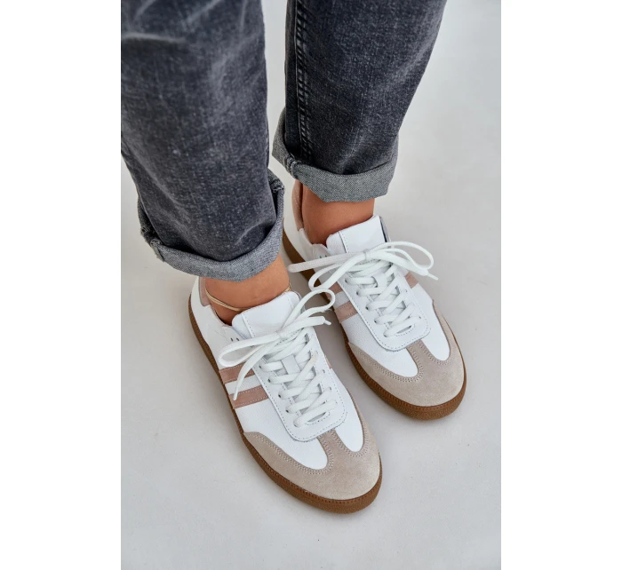 model 21684277 Kožené Nízké Sneakersy Dámské Béžové - Zazoo