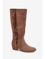 Dámské kozačky na podpatku s třásněmi zateplené khaki Firlina Dámské kozačky na podpatku s třásněmi zateplené khaki Firlina