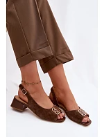 Elegantní sandály z přírodního semiše na podpatku D&A model 22100299 Hnědé - S.Barski