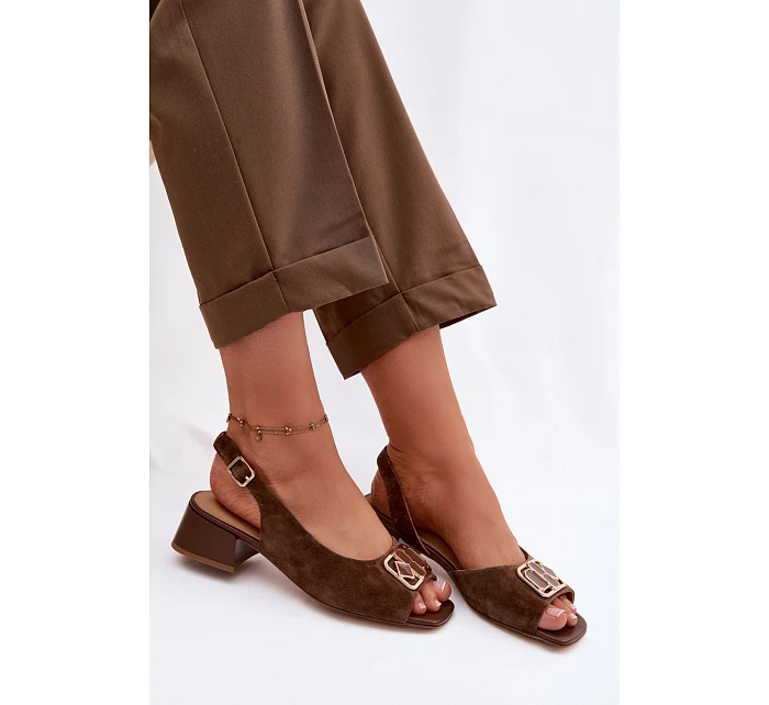 Elegantní sandály z přírodního semiše na podpatku D&A model 22100299 Hnědé - S.Barski