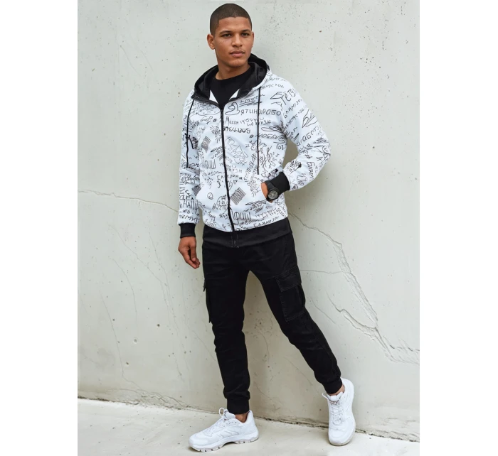 Pánská mikina na zip s kapucí bílá FashionStreet BX5749