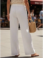 Dámské letní široké bílé plátěné kalhoty FashionStreet UY3080 Dámské letní široké bílé plátěné kalhoty FashionStreet UY3080