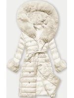 Dámský péřový kabát v barvě ecru se zapínáním na knoflíky model 21248471 - J.STYLE