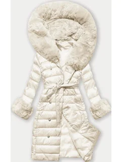 Dámský péřový kabát v barvě ecru se zapínáním na knoflíky model 21248471 - J.STYLE