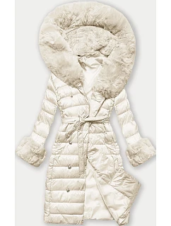 Dámský péřový kabát v barvě ecru se zapínáním na knoflíky model 21248471 - J.STYLE