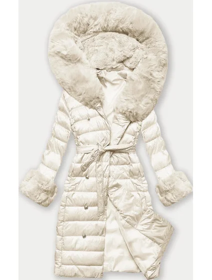 Dámský péřový kabát v barvě ecru se zapínáním na knoflíky model 21248471 - J.STYLE
