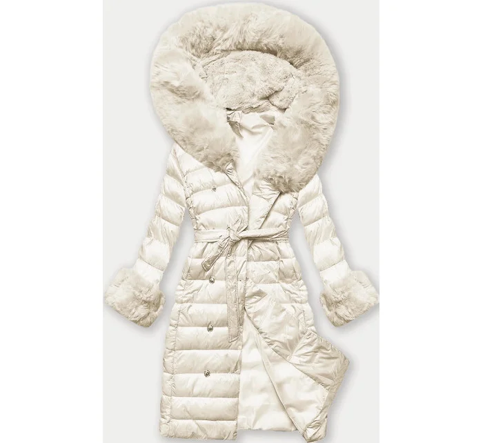 Dámský péřový kabát v barvě ecru se zapínáním na knoflíky model 21248471 - J.STYLE