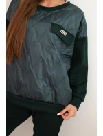 Dámský souprava z viskózy s prošívanou mikinou a kalhotami tmavě zelený