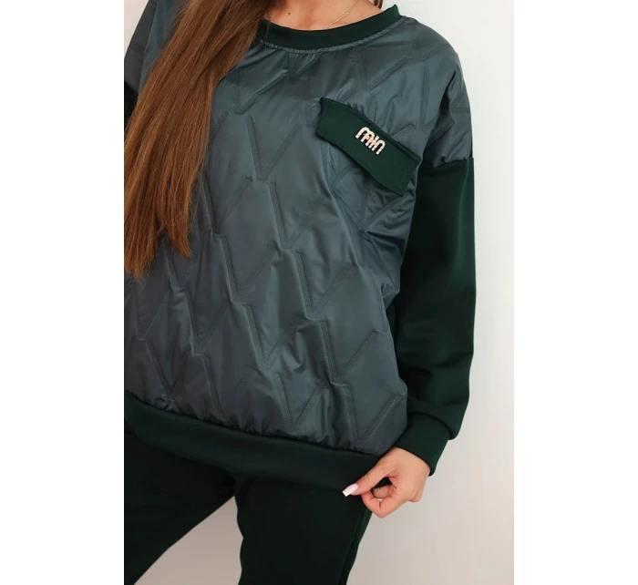 Dámský souprava z viskózy s prošívanou mikinou a kalhotami tmavě zelený