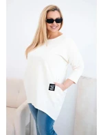 Dámská blůza Plus Size s delším zadním dílem a dlouhým rukávem světle béžová Dámská blůza Plus Size s delším zadním dílem a dlouhým rukávem světle béžová