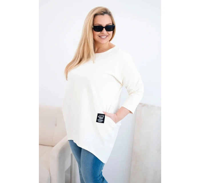 Dámská blůza Plus Size s delším zadním dílem a dlouhým rukávem světle béžová Dámská blůza Plus Size s delším zadním dílem a dlouhým rukávem světle béžová