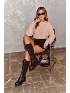 Dámské kozačky se šněrováním a elastickým svrškem černé model 21642236 - Boto