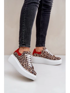 Kožené sneakerky na platformě s leopardím vzorem Zazoo 3346 hnědo-červené