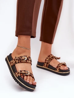 Dámské pantofle na platformě s pásky a sponami hnědé Ziferte