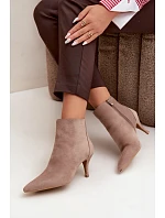 Kožené kotníkové boty na podpatku s špičatou špičkou khaki Niretta Kožené kotníkové boty na podpatku s špičatou špičkou khaki Niretta