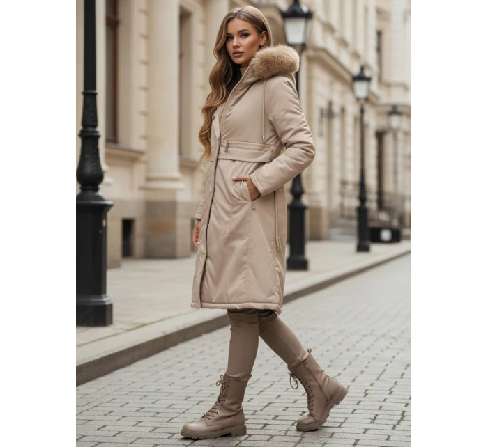 Dámská zimní bunda parka s kožešinou béžová FashionStreet TY5112