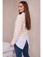 Pruhovaná bavlněná halenka s límečkem světle béžová+tmavě béžová Pruhovaná bavlněná halenka s límečkem světle béžová+tmavě béžová