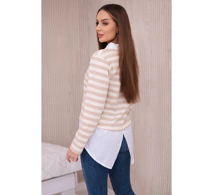 Pruhovaná bavlněná halenka s límečkem světle béžová+tmavě béžová Pruhovaná bavlněná halenka s límečkem světle béžová+tmavě béžová