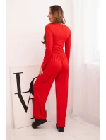 Dámský viskózový komplet s blůzkou a širokými kalhotami červený