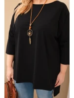 Dámská bavlněná blůza Plus Size asymetrická s náhrdelníkem černá