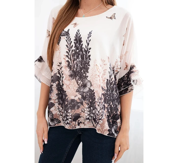 Dámská halenka s plisovaným rukávem a potiskem černá