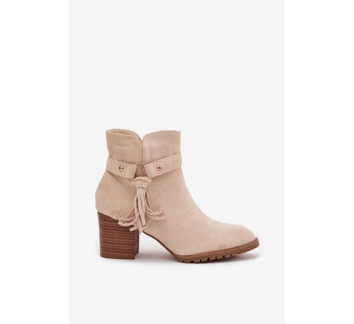 Dámské kotníkové boty na podpatku s třásněmi světle béžové Rosabella Dámské kotníkové boty na podpatku s třásněmi světle béžové Rosabella
