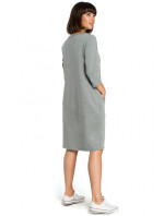 B083 Oversized šaty s přední kapsou - šedé