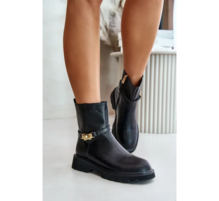Kožené Dámské Kotníkové Boty S Páskem Zateplené GOE Černé Kožené Dámské Kotníkové Boty S Páskem Zateplené GOE Černé