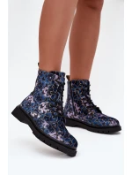Dámské zateplené kotníkové boty 57C1052 Tmavě modrá vzor - Artiker