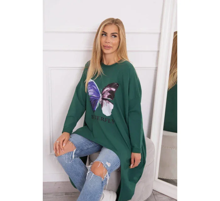 Oversize halenka s potiskem tmavě zelená