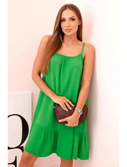 Dámské mušelínové šaty s ramínky a volánem zelený Dámské mušelínové šaty s ramínky a volánem zelený