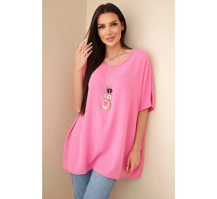 Halenka oversize s přívěskem růžová Halenka oversize s přívěskem růžová