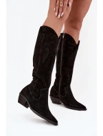 Dámské zateplené kozačky kovbojky z přírodního semiše Zazoo – černé