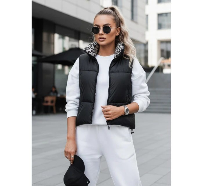 Dámská přechodná krátká prošívaná oboustranná vesta LEOVELLA černá FashionStreet TY4649
