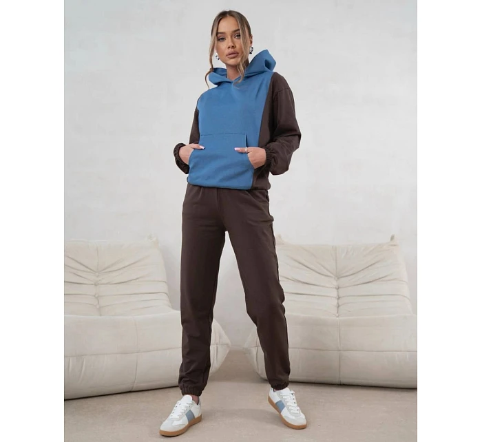 Dámská dvoubarevná tepláková souprava v čokoládově modré barvě (554) Dámská dvoubarevná tepláková souprava v čokoládově modré barvě (554)
