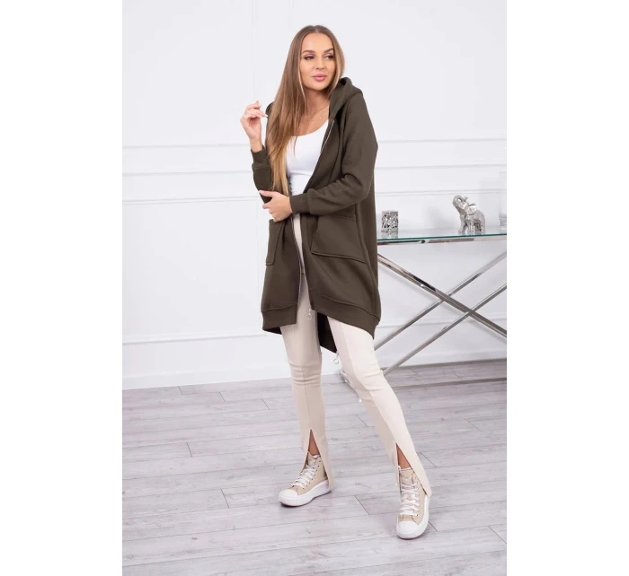 Zateplená mikina se zipem na zádech v barvě khaki