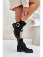 Velurové Kozačky S Přezkou Černé model 21675541 - Zazoo