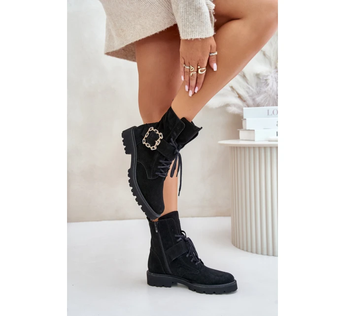 Velurové Kozačky S Přezkou Černé model 21675541 - Zazoo