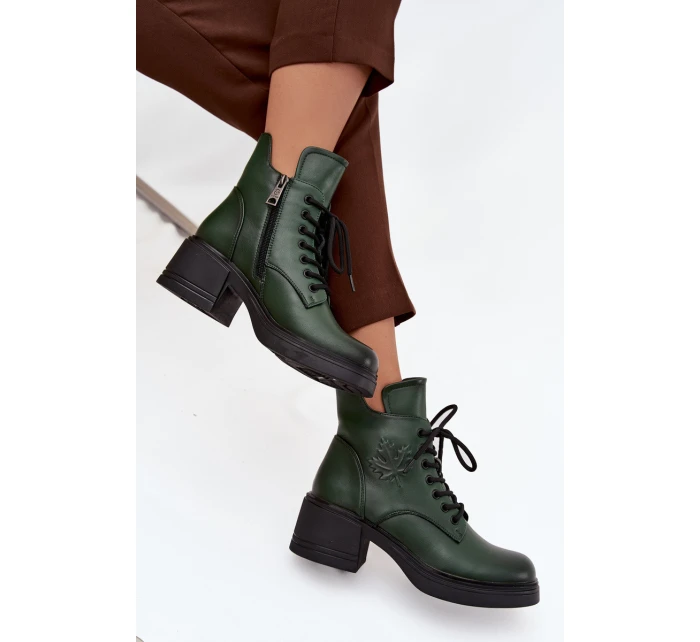Dámské kožené kotníkové boty na klínu s vyhříváním Vinceza 39950 tmavě zelené