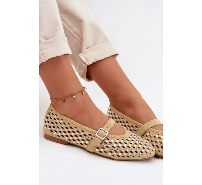 Dámské baleríny s krajkovým vzorem a kamínky Žluté Wilvessa Dámské baleríny s krajkovým vzorem a kamínky Žluté Wilvessa