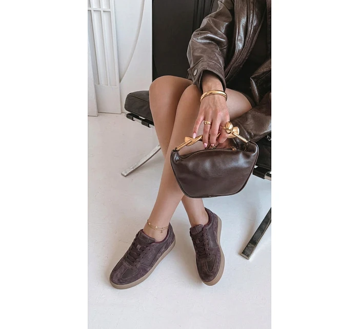 Dámské kožené semišové tenisky model 22044801 čokoládové - VINCEZA