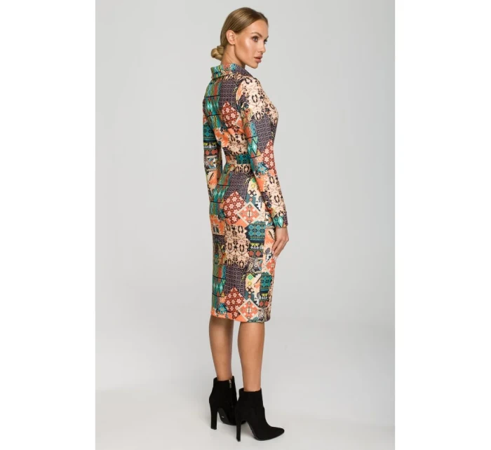 M706 Šaty s rukávy, límečkem a potiskem - model 3